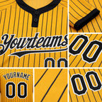 Custom Gold Black Pinstripe White Two-Button Unisex Softball Jersey detail