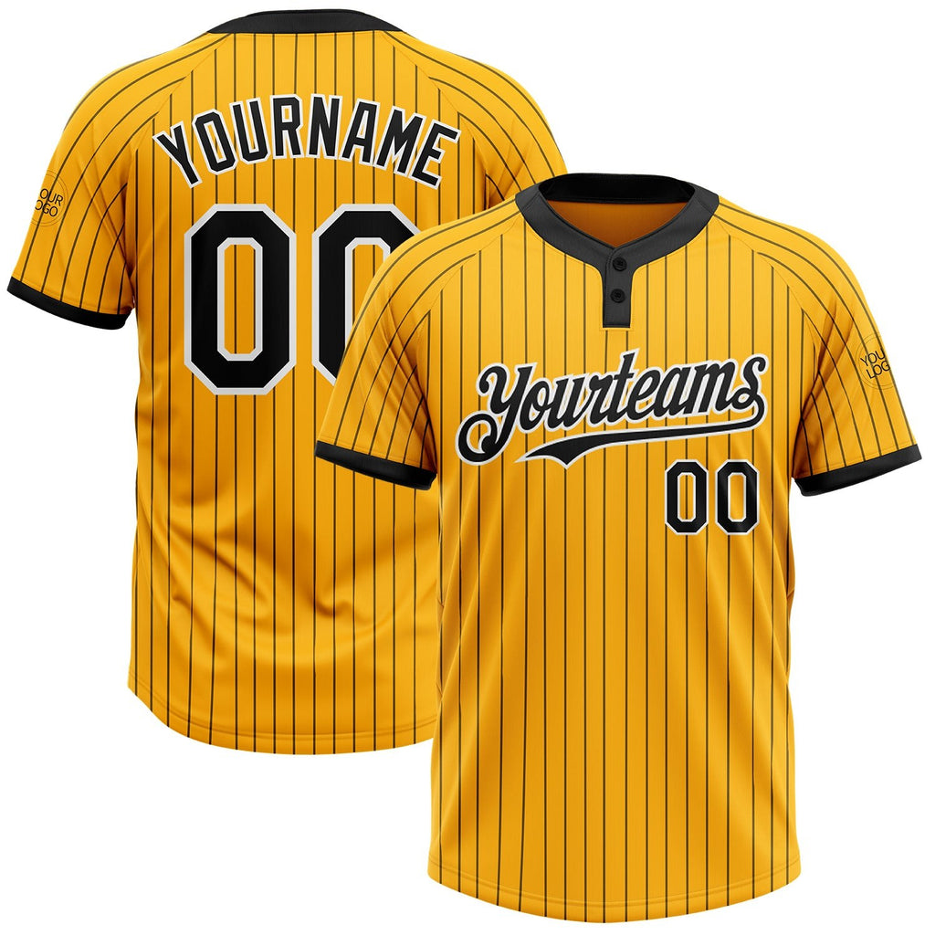 Custom Gold Black Pinstripe White Two-Button Unisex Softball Jersey photo 1