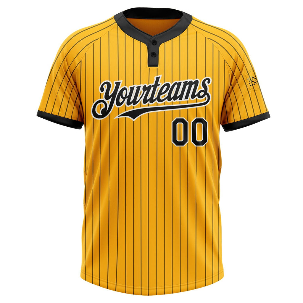 Custom Gold Black Pinstripe White Two-Button Unisex Softball Jersey photo 2