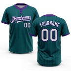 Custom Teal Purple Pinstripe White Two-Button Unisex Softball Jersey