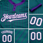 Custom Teal Purple Pinstripe White Two-Button Unisex Softball Jersey detail