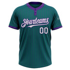 Custom Teal Purple Pinstripe White Two-Button Unisex Softball Jersey photo 2