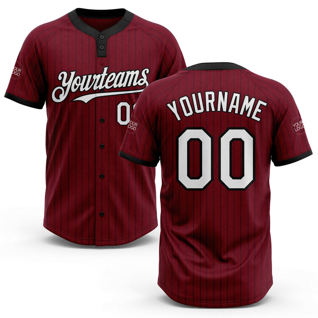 Custom Crimson Black Pinstripe White Two-Button Unisex Softball Jersey