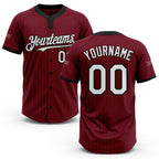 Custom Crimson Black Pinstripe White Two-Button Unisex Softball Jersey