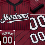 Custom Crimson Black Pinstripe White Two-Button Unisex Softball Jersey detail