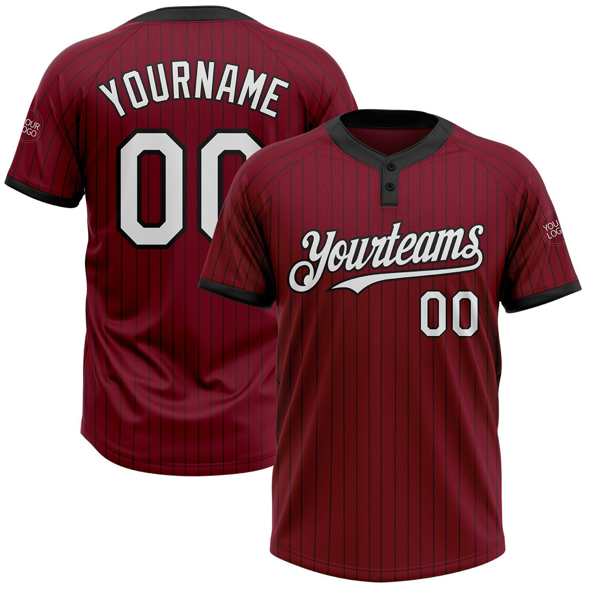 Custom Crimson Black Pinstripe White Two-Button Unisex Softball Jersey photo 1