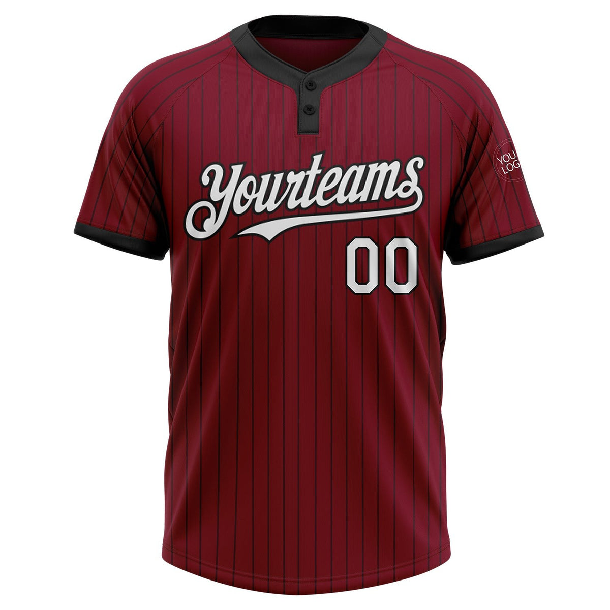 Custom Crimson Black Pinstripe White Two-Button Unisex Softball Jersey photo 2