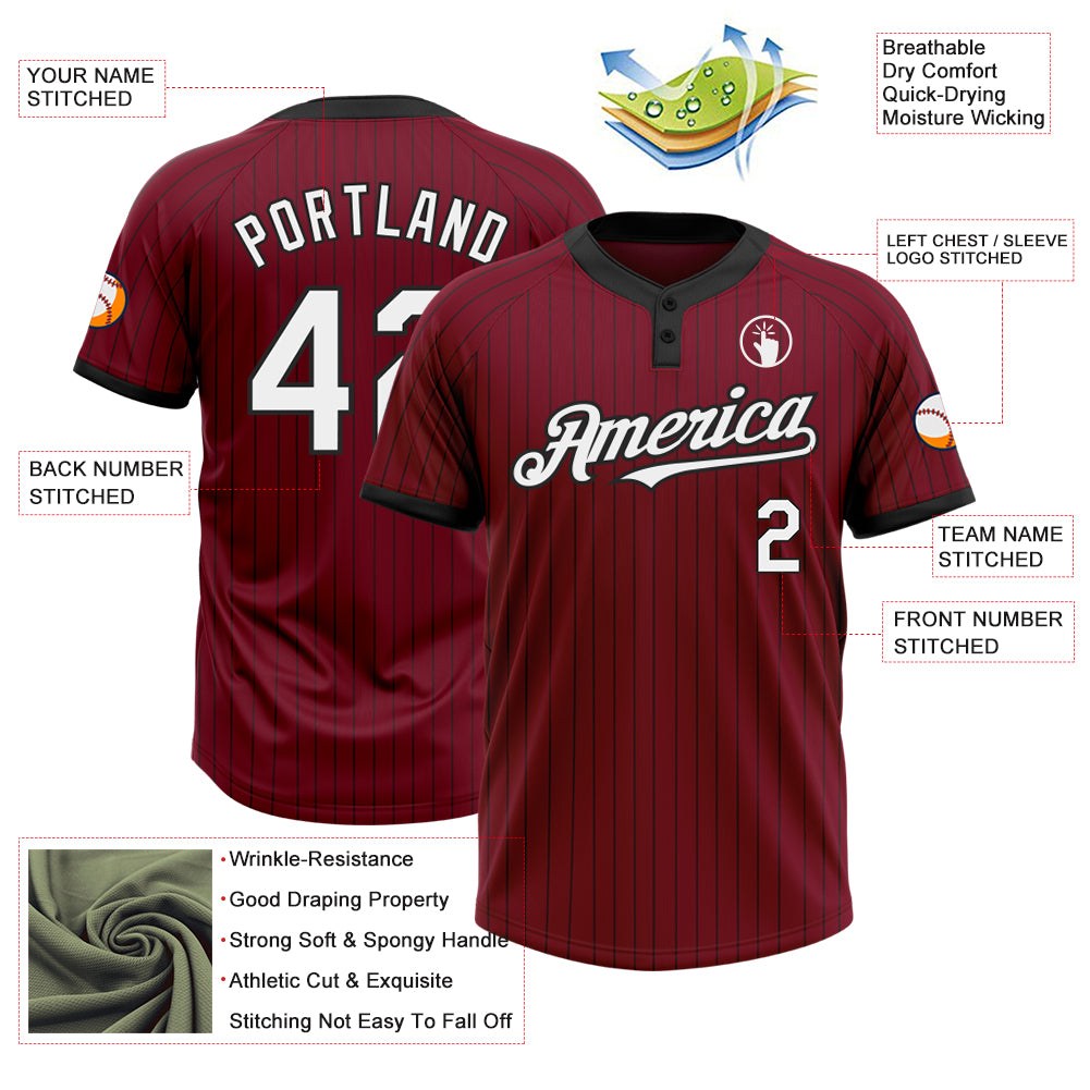 Custom Crimson Black Pinstripe White Two-Button Unisex Softball Jersey photo 3