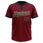 Custom Crimson Black Pinstripe Cream Two-Button Unisex Softball Jersey photo 2