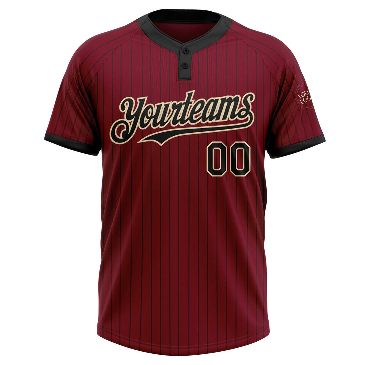 Custom Crimson Black Pinstripe Cream Two-Button Unisex Softball Jersey photo 2