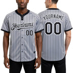 Custom Gray Black Pinstripe White Two-Button Unisex Softball Jersey worn front and back