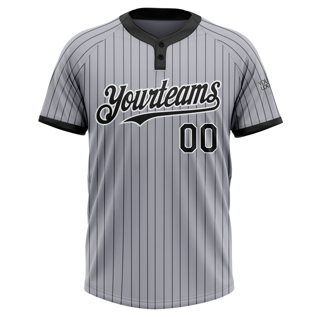 Custom Gray Black Pinstripe White Two-Button Unisex Softball Jersey photo 2