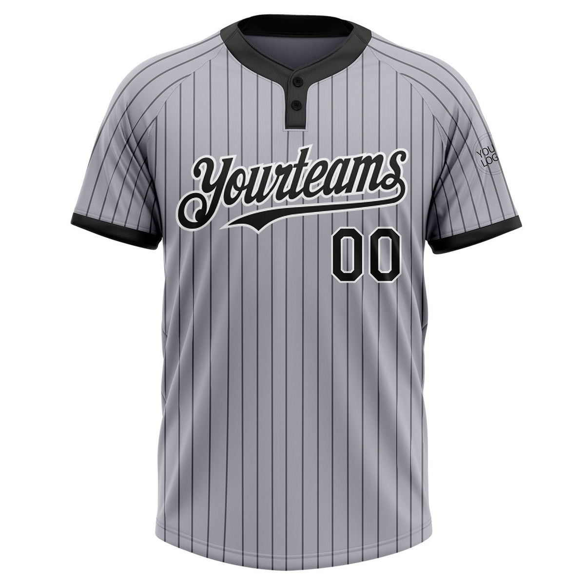 Custom Gray Black Pinstripe White Two-Button Unisex Softball Jersey photo 2