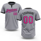 Custom Gray Black Pinstripe Pink-Light Blue Two-Button Unisex Softball Jersey