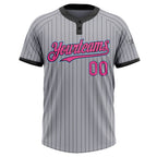Custom Gray Black Pinstripe Pink-Light Blue Two-Button Unisex Softball Jersey photo 2
