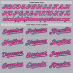 Custom Gray Black Pinstripe Pink-Light Blue Two-Button Unisex Softball Jersey photo 3