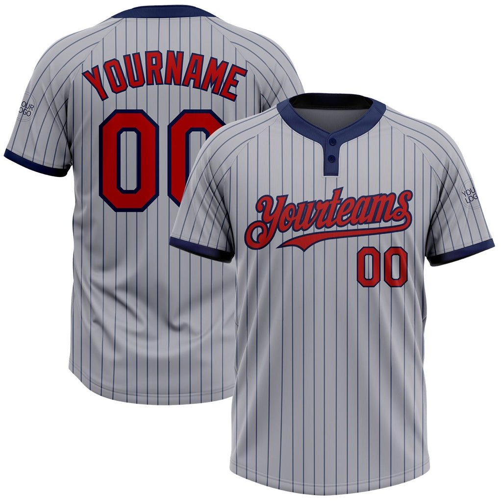Custom Gray Navy Pinstripe Red Two-Button Unisex Softball Jersey photo 1