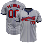Custom Gray Navy Pinstripe Red Two-Button Unisex Softball Jersey photo 1