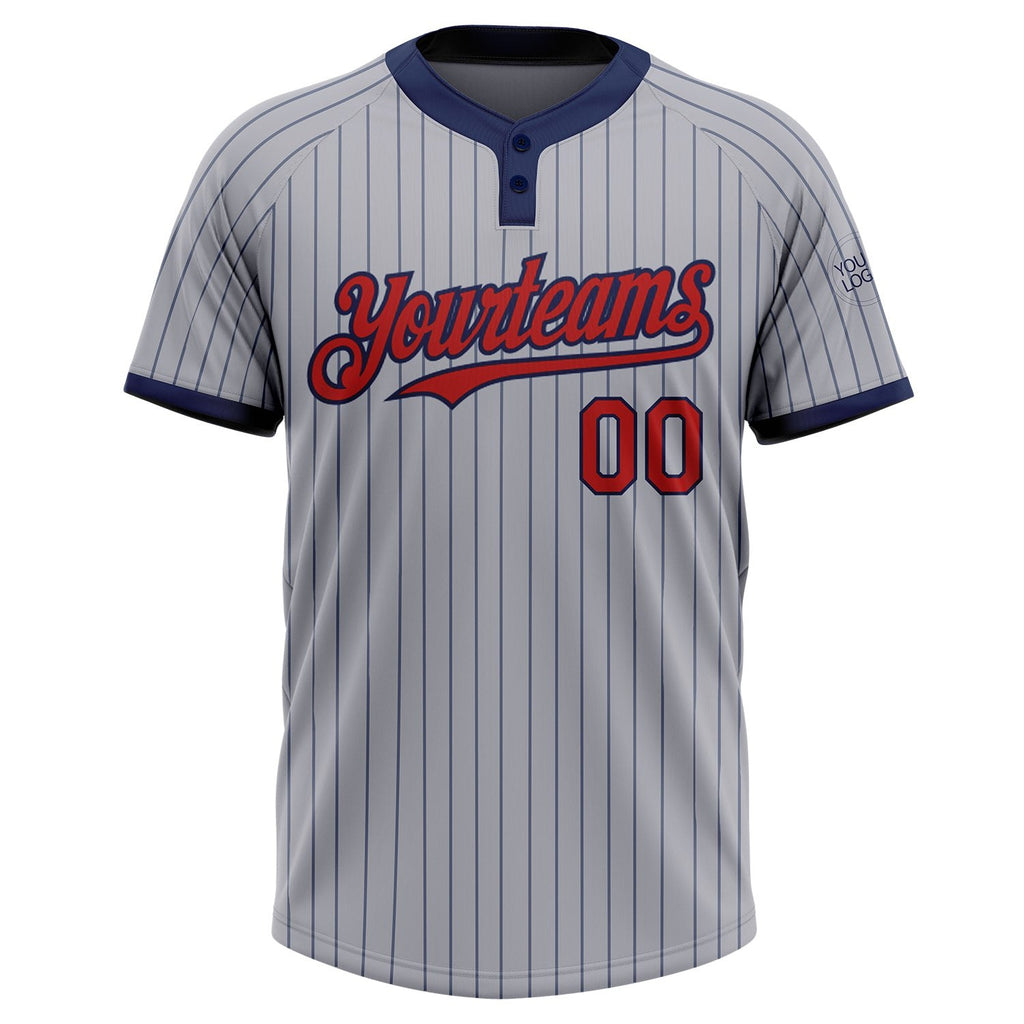 Custom Gray Navy Pinstripe Red Two-Button Unisex Softball Jersey photo 2