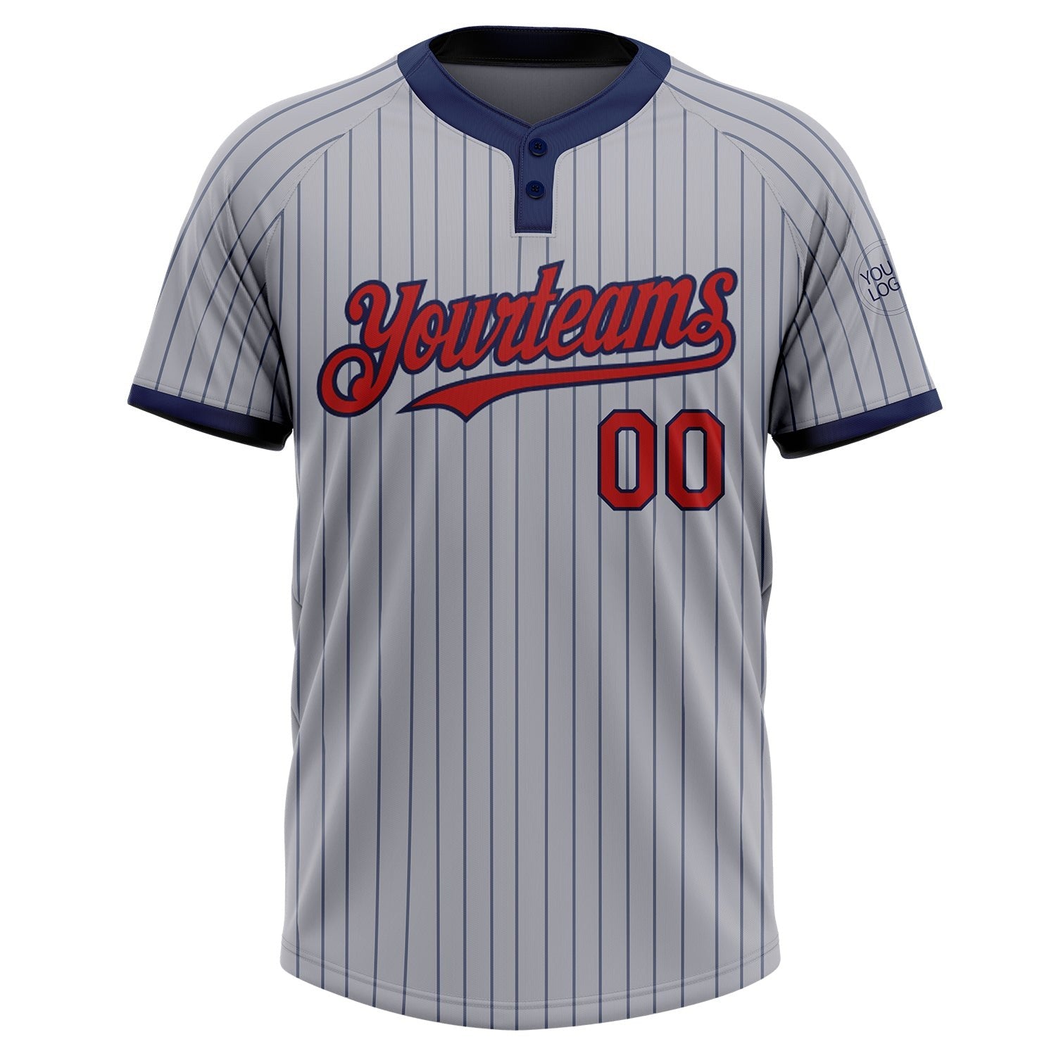 Custom Gray Navy Pinstripe Red Two-Button Unisex Softball Jersey photo 2