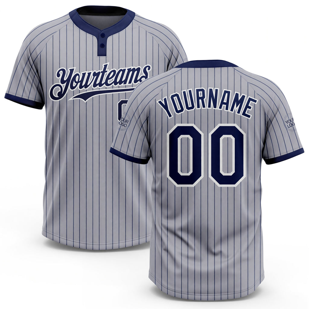 Custom Gray Navy Pinstripe White Two-Button Unisex Softball Jersey