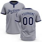 Custom Gray Navy Pinstripe White Two-Button Unisex Softball Jersey