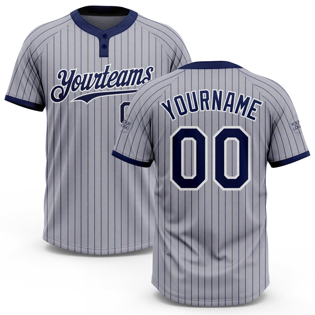 Custom Gray Navy Pinstripe White Two-Button Unisex Softball Jersey