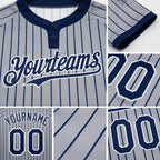 Custom Gray Navy Pinstripe White Two-Button Unisex Softball Jersey detail