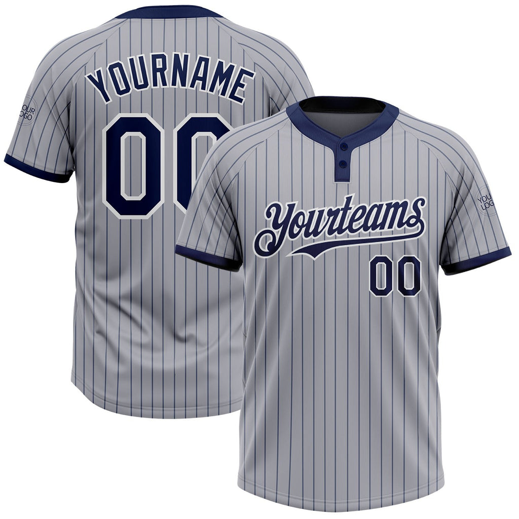 Custom Gray Navy Pinstripe White Two-Button Unisex Softball Jersey photo 1