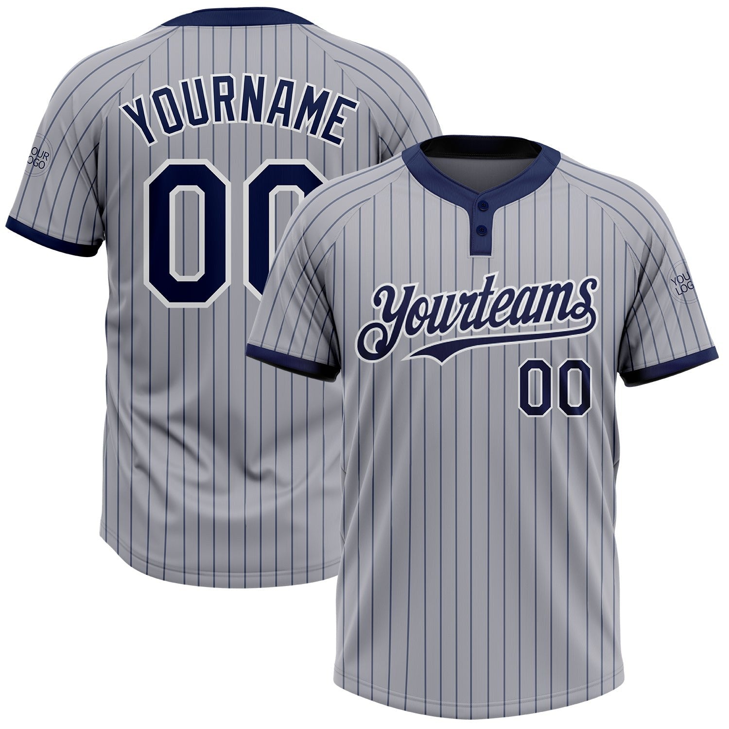 Custom Gray Navy Pinstripe White Two-Button Unisex Softball Jersey photo 1