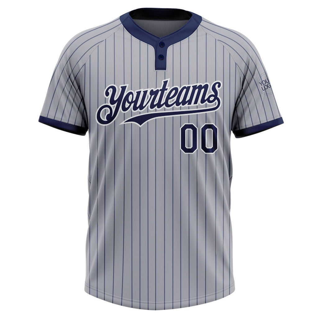 Custom Gray Navy Pinstripe White Two-Button Unisex Softball Jersey photo 2