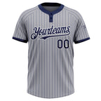 Custom Gray Navy Pinstripe White Two-Button Unisex Softball Jersey photo 2