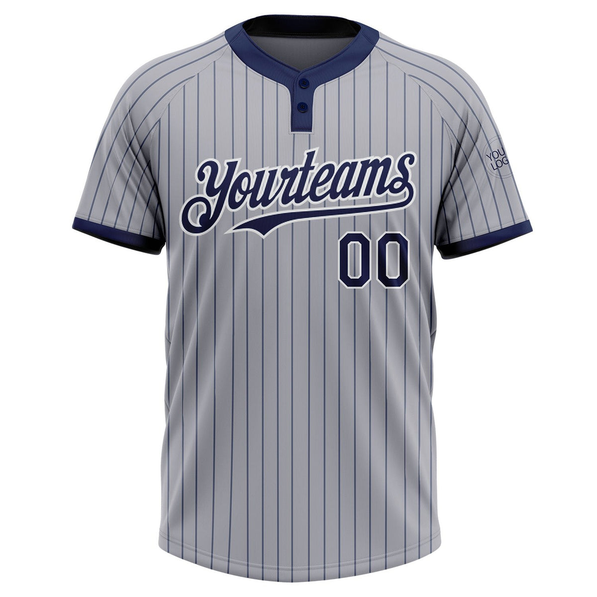Custom Gray Navy Pinstripe White Two-Button Unisex Softball Jersey photo 2