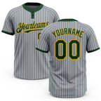 Custom Gray Green Pinstripe Gold Two-Button Unisex Softball Jersey