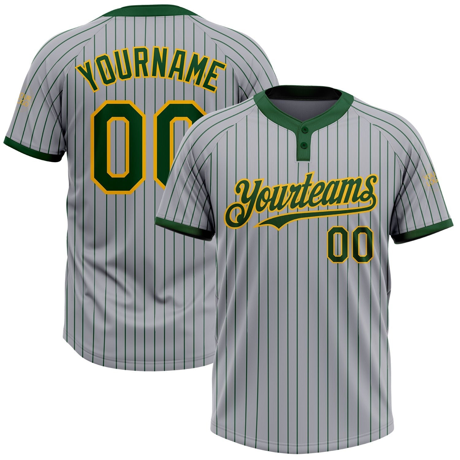 Custom Gray Green Pinstripe Gold Two-Button Unisex Softball Jersey photo 1