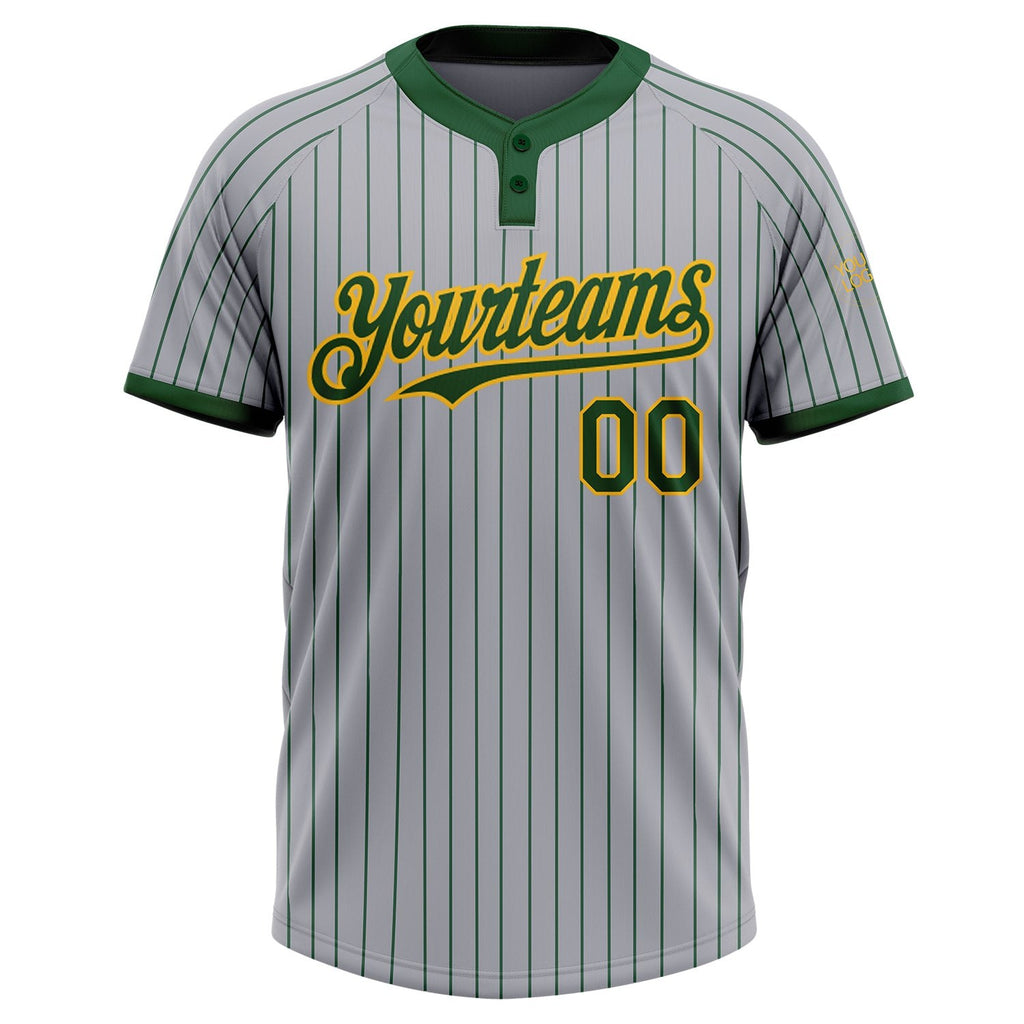 Custom Gray Green Pinstripe Gold Two-Button Unisex Softball Jersey photo 2