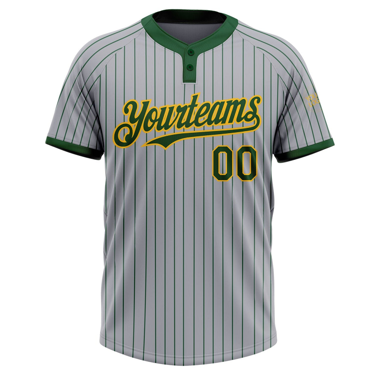 Custom Gray Green Pinstripe Gold Two-Button Unisex Softball Jersey photo 2