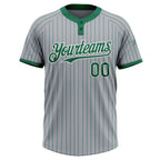 Custom Gray Kelly Green Pinstripe White Two-Button Unisex Softball Jersey photo 3
