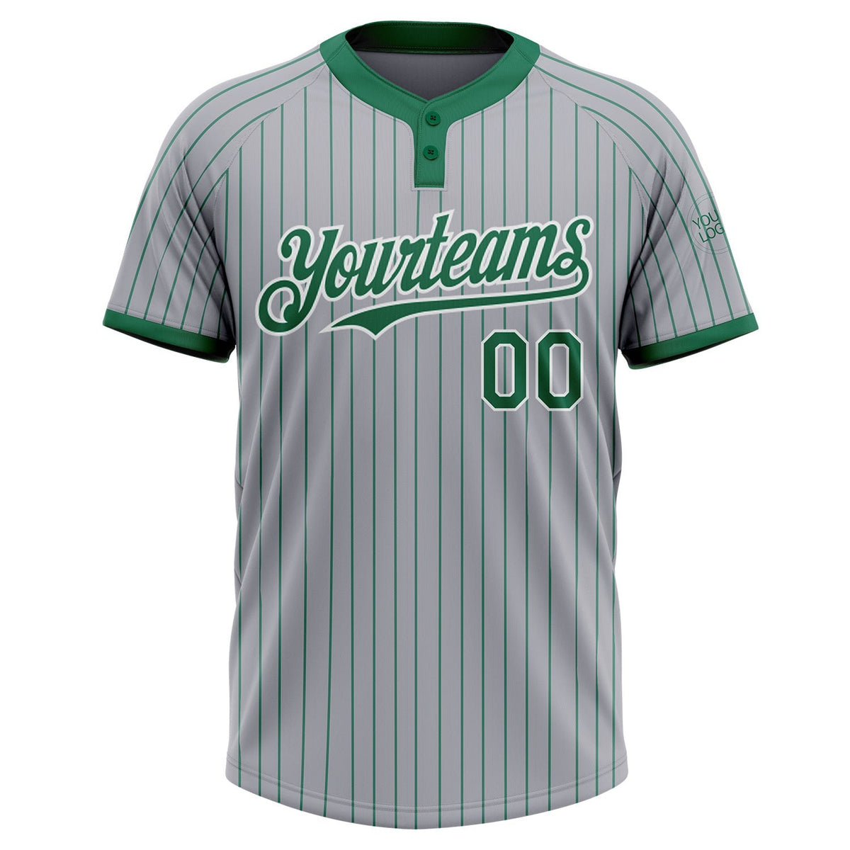 Custom Gray Kelly Green Pinstripe White Two-Button Unisex Softball Jersey photo 3
