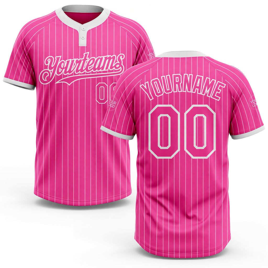 Custom Pink White Pinstripe White Two-Button Unisex Softball Jersey