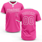 Custom Pink White Pinstripe White Two-Button Unisex Softball Jersey