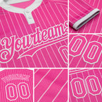 Custom Pink White Pinstripe White Two-Button Unisex Softball Jersey detail