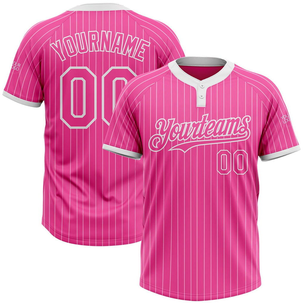 Custom Pink White Pinstripe White Two-Button Unisex Softball Jersey photo 1