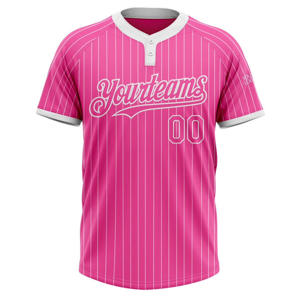 Custom Pink White Pinstripe White Two-Button Unisex Softball Jersey photo 2