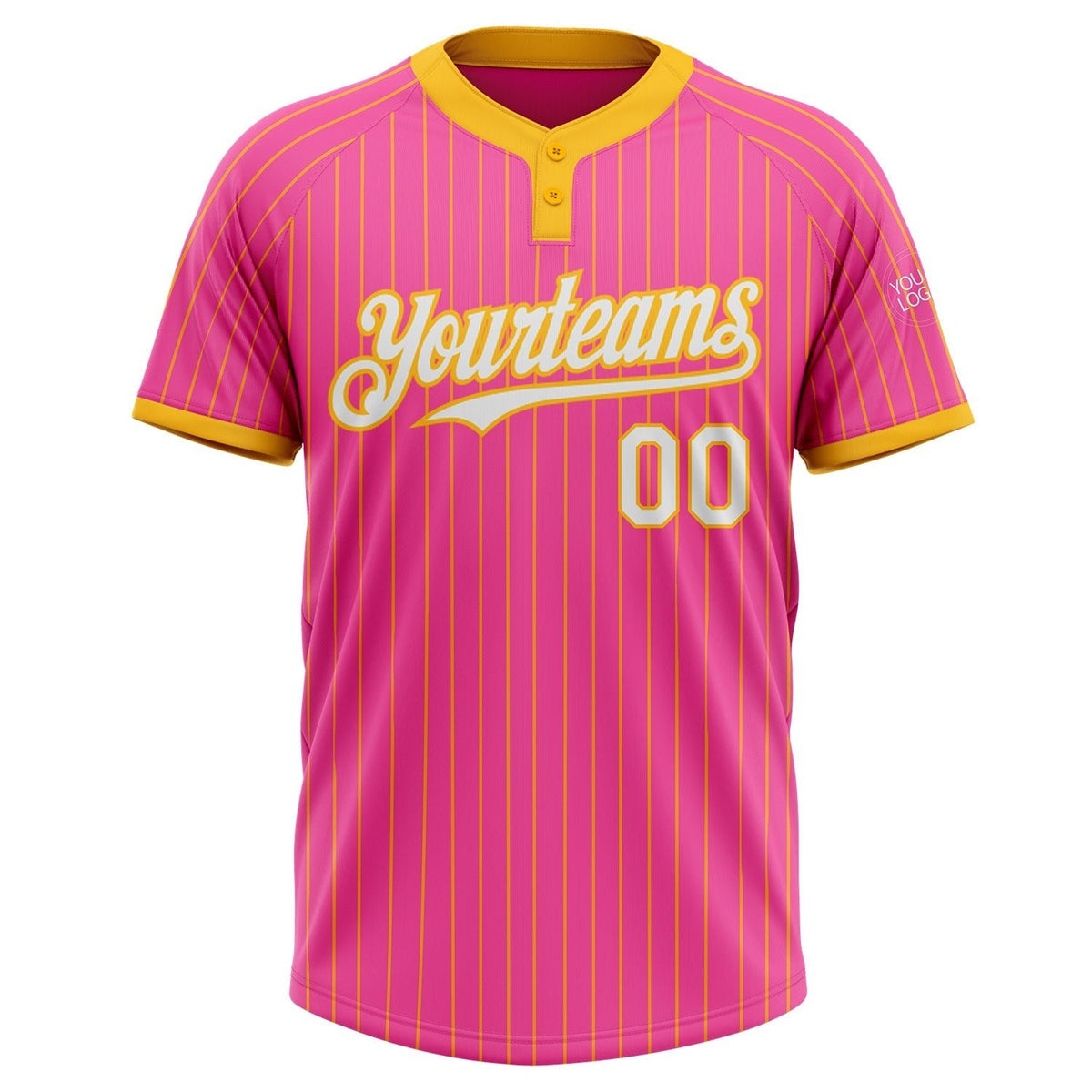 Custom Pink Gold Pinstripe White Two-Button Unisex Softball Jersey photo 2