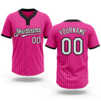 Custom Pink Black Pinstripe White Two-Button Unisex Softball Jersey