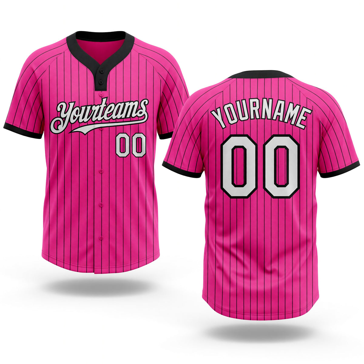 Custom Pink Black Pinstripe White Two-Button Unisex Softball Jersey