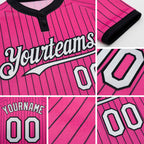 Custom Pink Black Pinstripe White Two-Button Unisex Softball Jersey detail