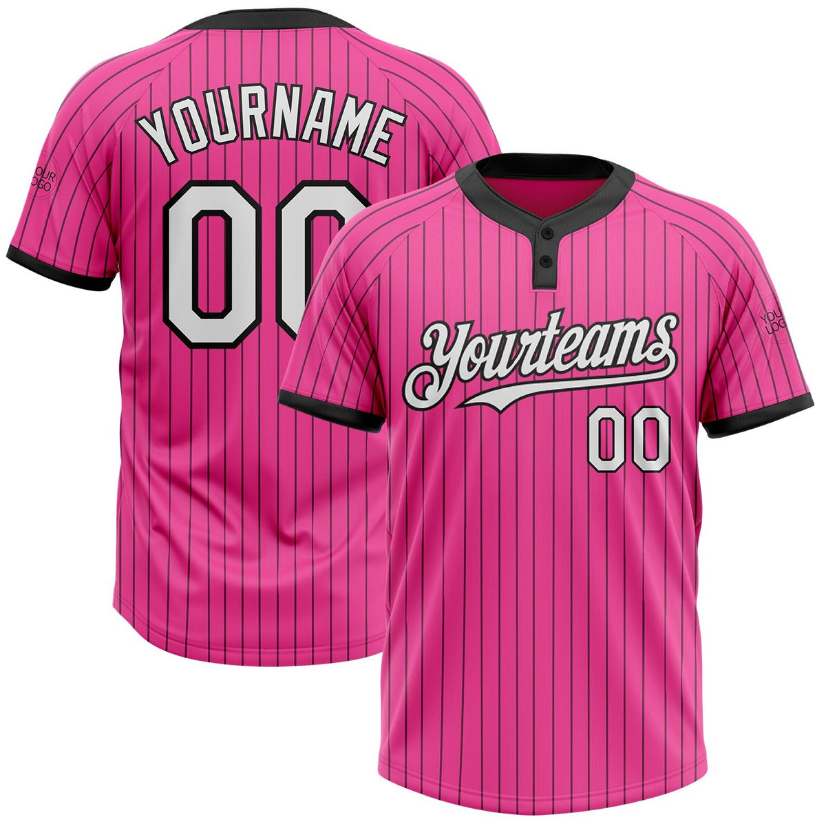 Custom Pink Black Pinstripe White Two-Button Unisex Softball Jersey photo 1