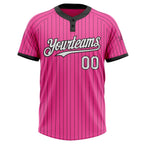 Custom Pink Black Pinstripe White Two-Button Unisex Softball Jersey photo 2